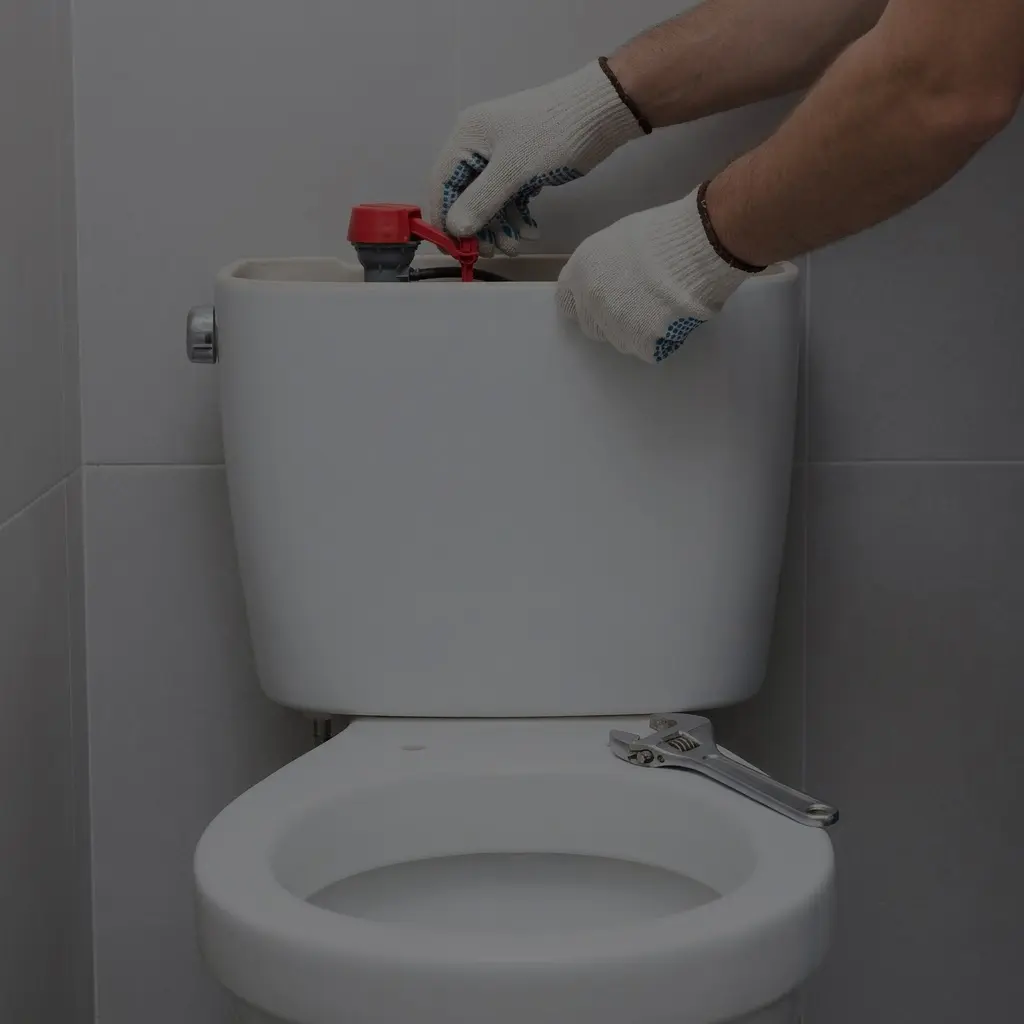 Plumber repairing toilet flush valve