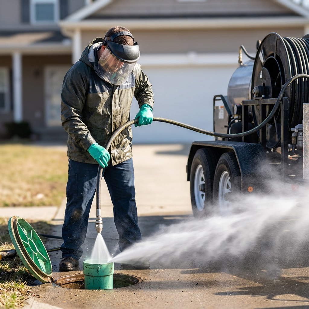 Plumber hydro jetting drain cleaning