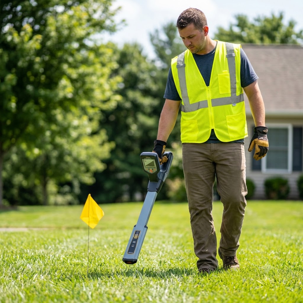 Worker locating underground pipe line